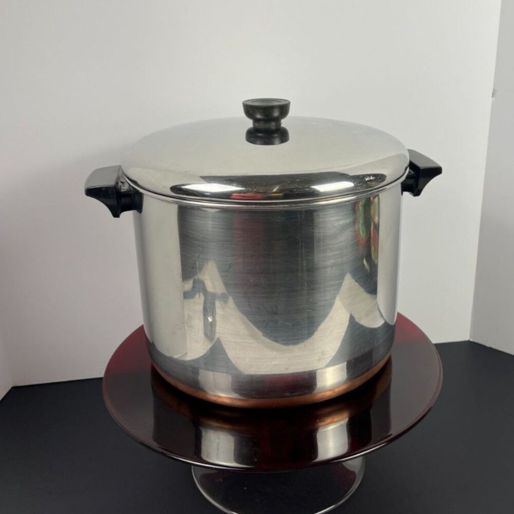 Mid 70's Revere Ware 10 Qt Stock Pot Copper Bottom Rome NY USA 1801 Lid